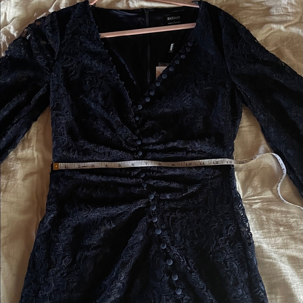 Bardot NWT Reid Navy Blue Lace Long Sleeve Minidress with Button Up Detail - Picture 14 of 15